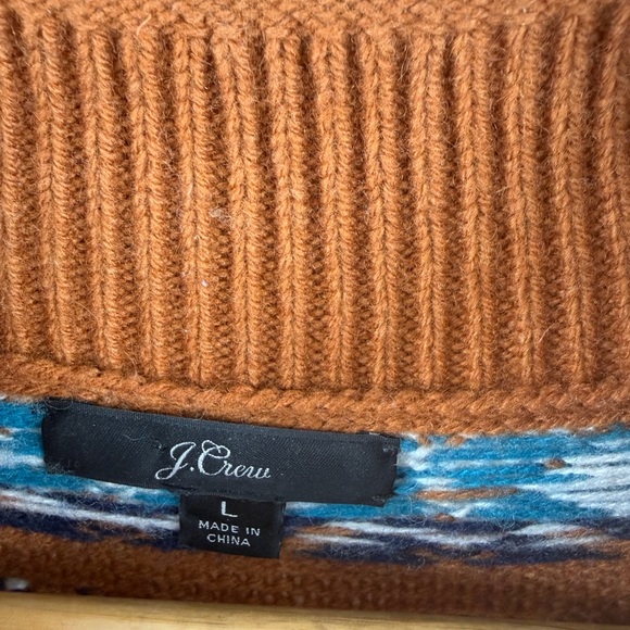J.Crew women’s rollneck fair isle lambs wool sweater burnt orange turquoise sz L - Picture 2 of 4